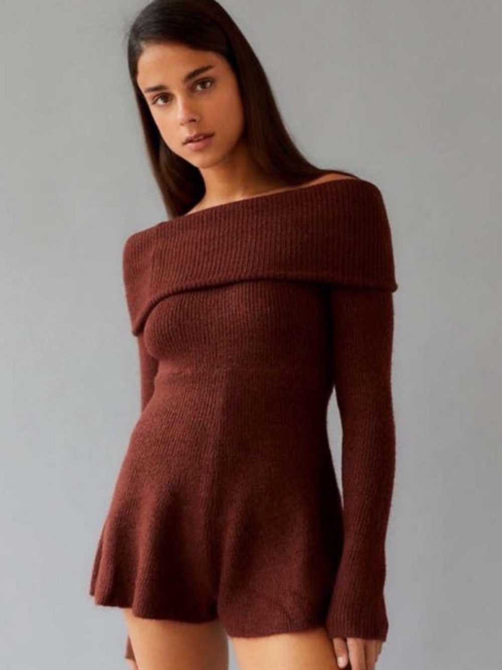 Urban Outfitters Grace Off-the-Shoulder Knit Romper